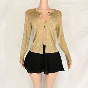 Ann Taylor Metallic Gold Button-up Cardigan